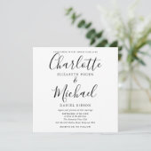 Foto van Elegant Script Black and White Wedding Kaart (Staand voorkant)