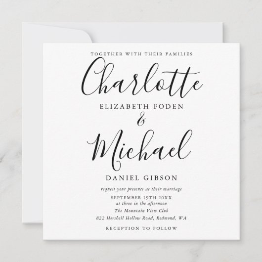 Foto van Elegant Script Black and White Wedding Kaart (Voorkant)