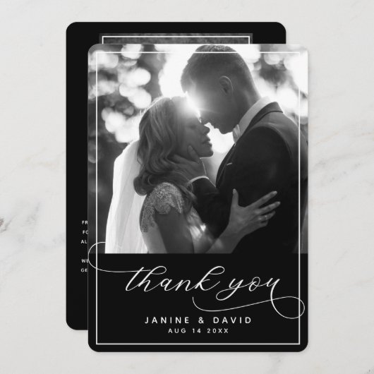 Foto van Elegant Script Black White Modern Wedding Bedankkaart (Voorkant / Achterkant)