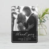 Foto van Elegant Script Black White Modern Wedding Bedankkaart (Staand voorkant)
