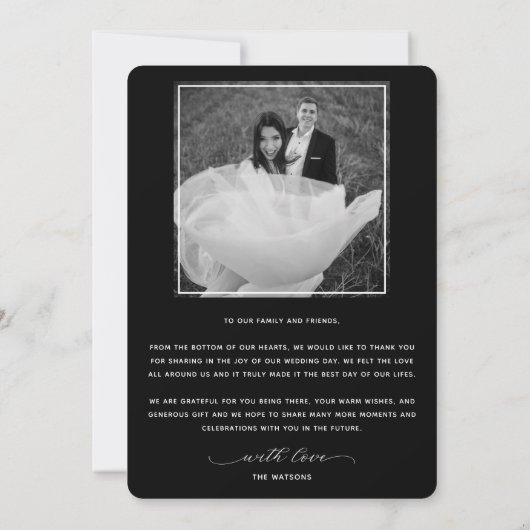 Foto van Elegant Script Black White Modern Wedding Bedankkaart (Achterkant)