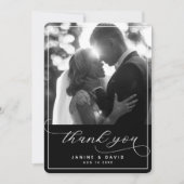 Foto van Elegant Script Black White Modern Wedding Bedankkaart (Voorkant)