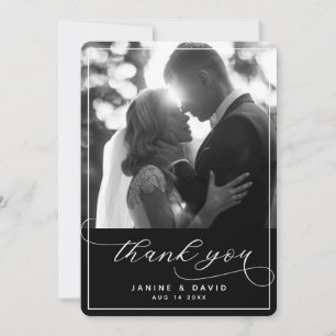 Foto van Elegant Script Black White Modern Wedding Bedankkaart