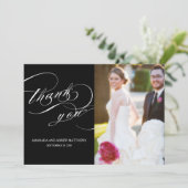 Foto van Elegant Script Black White Weduwen Hartel Bedankkaart (Staand voorkant)