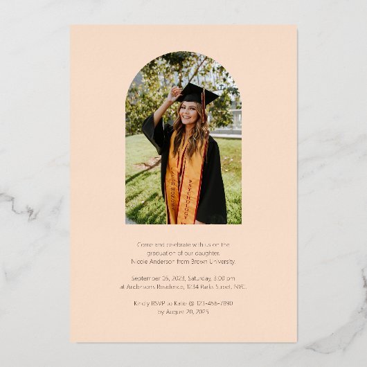 Foto van Elegant Script Boho Afstuderen Folie Uitnodiging (Achterkant)