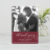 Foto van Elegant Script Burgundy Modern Wedding Bedankkaart (Staand voorkant)