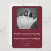 Foto van Elegant Script Burgundy Modern Wedding Bedankkaart (Achterkant)