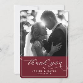 Foto van Elegant Script Burgundy Modern Wedding Bedankkaart