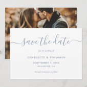 Foto van Elegant Script Dusty Blue Wedding Aankondiging (Voorkant / Achterkant)