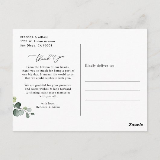 Foto van Elegant Script Greenery Wedding Hartelijk Briefkaart (Achterkant)