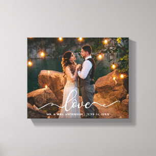 Foto van Elegant Script Love Wedding Bride Groom Canvas Afdruk