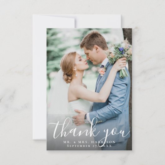 Foto van Elegant Script Modern Navy Blue Wedding Bedankkaart (Voorkant)