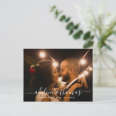 Foto van Elegant Script Monogram Weddenschap Bedan Briefkaart (Staand voorkant)