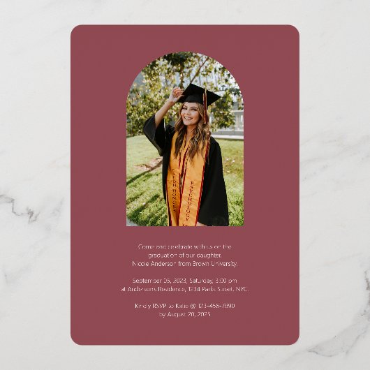 Foto van Elegant Script Roos Roze Afstuderen Folie Uitnodiging (Achterkant)