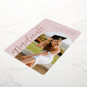 Foto van Elegant Script Roos Roze Afstuderen Folie Uitnodiging (Gedraaid)