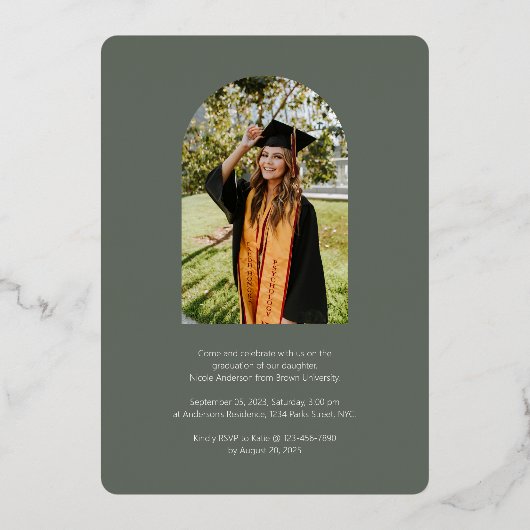 Foto van Elegant Script Sage Graduation Party Folie Uitnodiging (Achterkant)