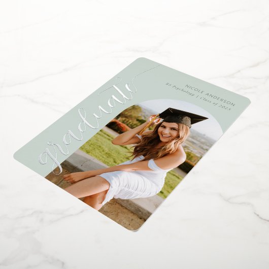 Foto van Elegant Script Sage Graduation Party Folie Uitnodiging (Gedraaid)