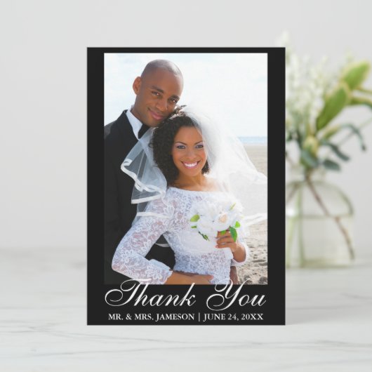 Foto van Elegant Script Wedding Foto Hartelijk dan Bedankkaart (Staand voorkant)