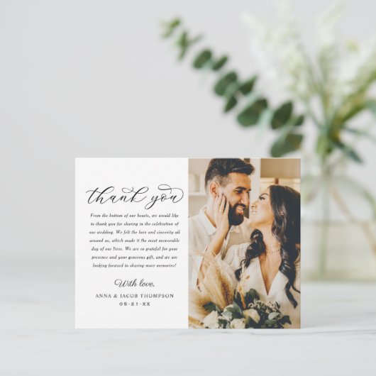 Foto van Elegant Script Wedding Foto Hartelijk dan Briefkaart (Staand voorkant)