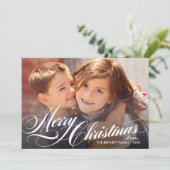 Foto van Elegant Silver Merry-kerstscript Feestdagenkaart (Staand voorkant)