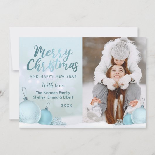 Foto van Elegant Sky Blue Kerstmis Feestdagenkaart (Voorkant)