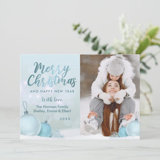 Foto van Elegant Sky Blue Kerstmis Feestdagenkaart (Staand voorkant)