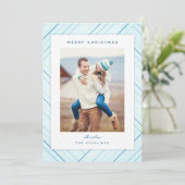 Foto van Elegant Stripes Blue Feestdagenkaart (Staand voorkant)