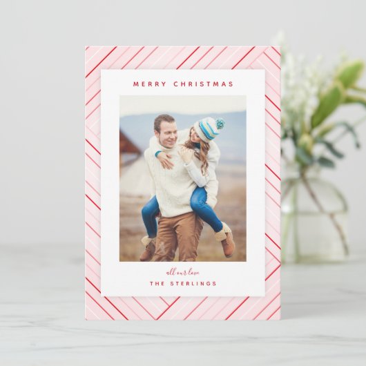 Foto van Elegant Stripes Red Feestdagenkaart (Staand voorkant)