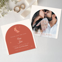 Foto van Elegant Terracotta Waterverf Moon en Star Save The Date