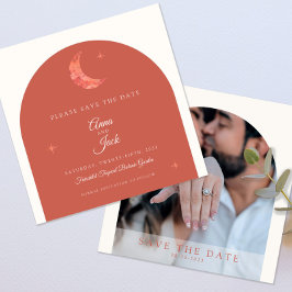 Foto van Elegant Terracotta Waterverf Moon en Star Save The Date