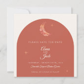 Foto van Elegant Terracotta Waterverf Moon en Star Save The Date (Voorkant)