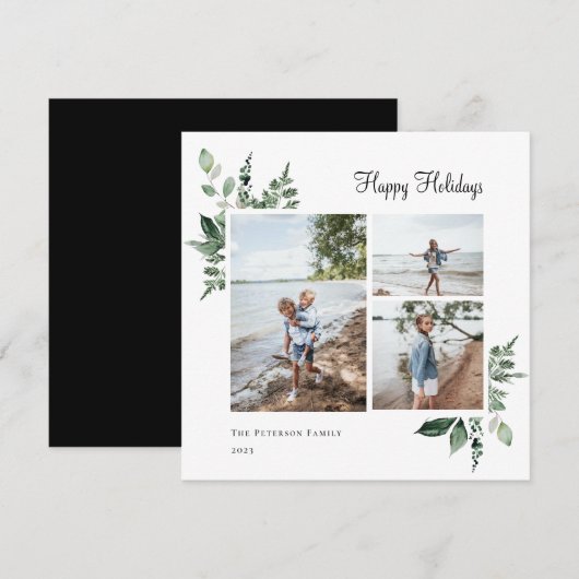 Foto van Elegant Waterverf botanische groen Feestdagenkaart (Voorkant / Achterkant)