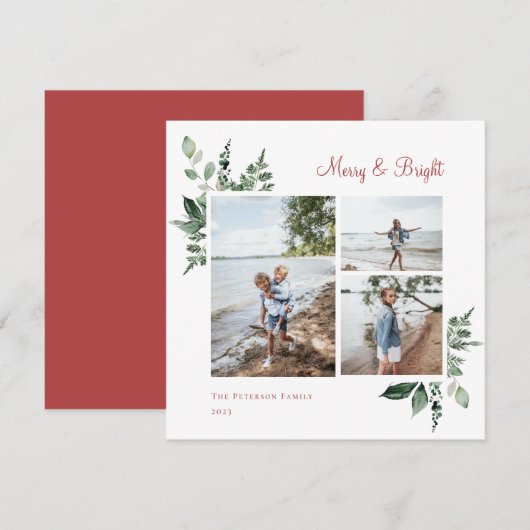 Foto van Elegant Waterverf botanische groen Feestdagenkaart (Voorkant / Achterkant)