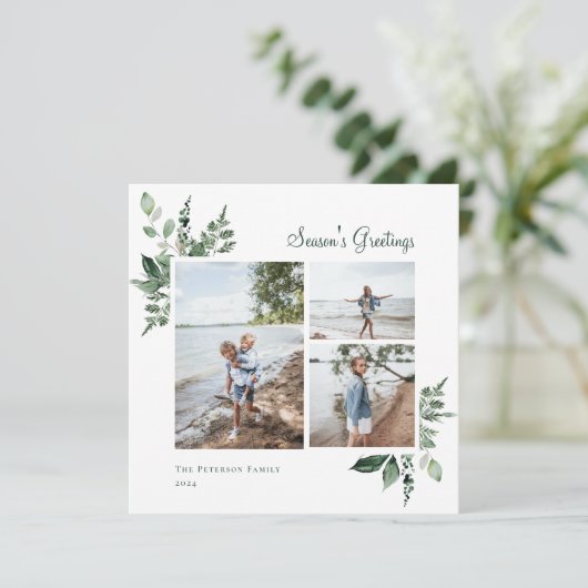 Foto van Elegant Waterverf botanische groen Feestdagenkaart (Staand voorkant)