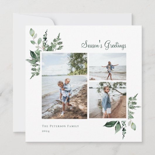 Foto van Elegant Waterverf botanische groen Feestdagenkaart (Voorkant)