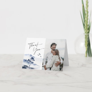 Foto van Elegant Waterverf Foggy Forest Wedding Bedankkaart