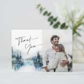 Foto van Elegant Waterverf Foggy Forest Wedding Bedankkaart (Staand voorkant)