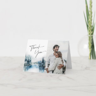 Foto van Elegant Waterverf Foggy Forest Wedding Bedankkaart