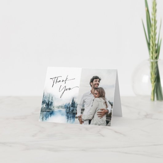 Foto van Elegant Waterverf Foggy Forest Wedding Bedankkaart (Voorkant)