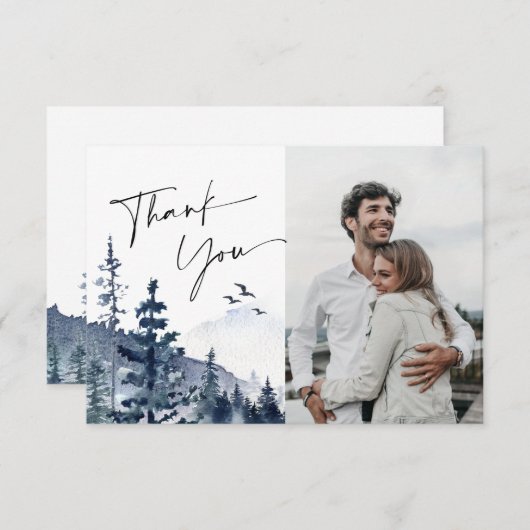 Foto van Elegant Waterverf Foggy Forest Wedding Bedankkaart (Voorkant / Achterkant)