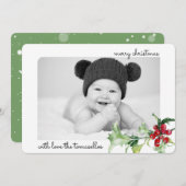 Foto van Elegant Waterverf Holly Berries Feestdagenkaart (Voorkant / Achterkant)