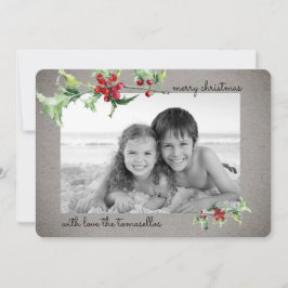 Foto van Elegant Waterverf Holly Berries Feestdagenkaart