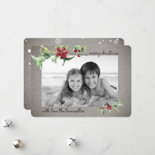 Foto van Elegant Waterverf Holly Berries Feestdagenkaart