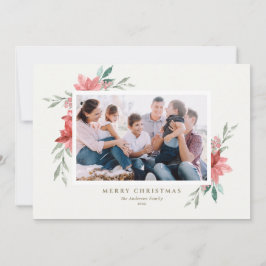 Foto van Elegant Waterverf Red kerstbloemen Feestdagenkaart