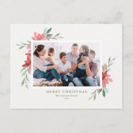 Foto van Elegant Waterverf Red kerstbloemen Feestdagenkaart