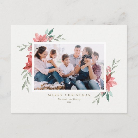 Foto van Elegant Waterverf Red kerstbloemen Feestdagenkaart (Voorkant)