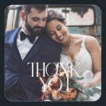 Foto van Elegant Wedding Bedankt voor je plezier Vierkante Sticker<br><div class="desc">Verhoog uw huwelijksgunsten met onze Elegante huwelijksfoto Dank u Vierkante Sticker Favor. Dit geavanceerde ontwerp,  met uw favoriete foto en een oprechte "dank u",  voegt een vleugje klasse en personalisatie toe aan uw speciale dag.</div>