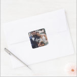 Foto van Elegant Wedding Bedankt voor je plezier Vierkante Sticker<br><div class="desc">Voeg een persoonlijke en elegante touch toe aan uw huwelijksgunsten met onze "Elegante trouwfoto Dank u voor vierkante Stickers." Met een prachtige foto van het paar en een oprechte bedankboodschap,  maken deze stickers uw gunsten uniek voor u.</div>
