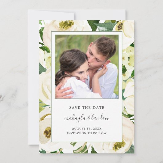 Foto van Elegant White Floral Save The Date (Voorkant)