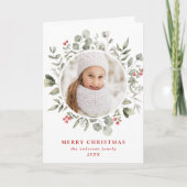 Foto van Elegant Winter Foliage en Holly Berries Feestdagen Kaart (Voorkant)
